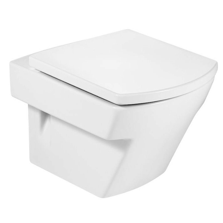 Roca Hall white porcelain wall-mounted toilet pan with horizontal outlet 35.5cm