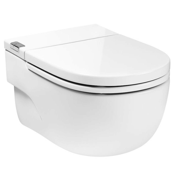 WC suspendu avec réservoir intégré et support d'installation en l de 40 cm en porcelaine blanche In-tank Meridian Roca