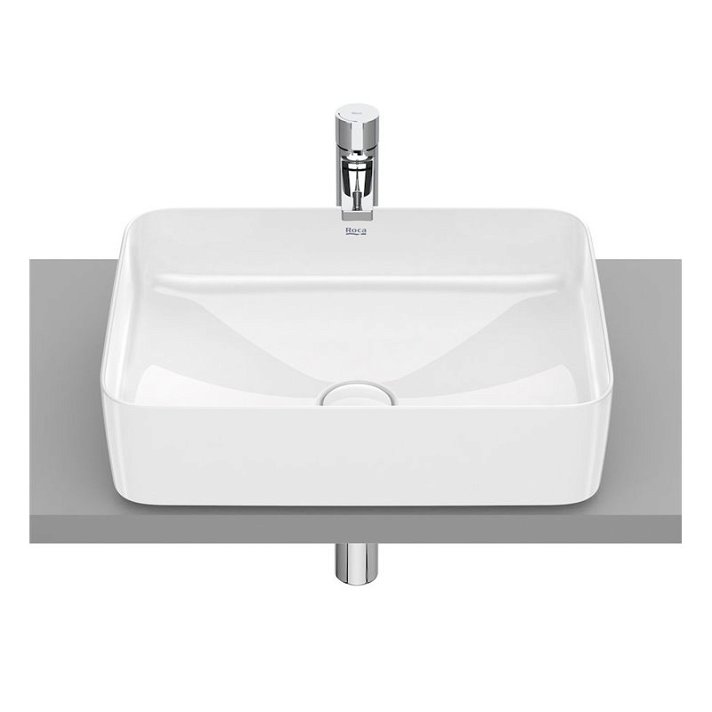 Vasque à poser sur plan de 50 cm et fabriquée en fineceramic de couleur blanche Inspira Square Roca