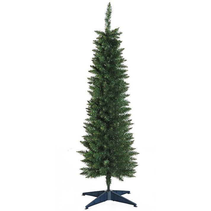 Árvore-de-natal estreita de 150 cm com 294 ramos fabricado de metal e plástico PVC verde Homcom