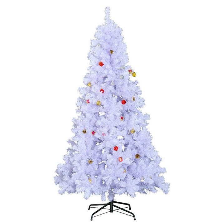 Árbol de navidad de 180 cm con 48 adornos fabricado en plástico PVC con acabado blanco y metal Homcom