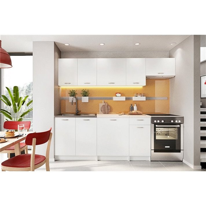 Conjunto completo de móveis para cozinha composto por 7 módulos cor branco Mela TARRACO