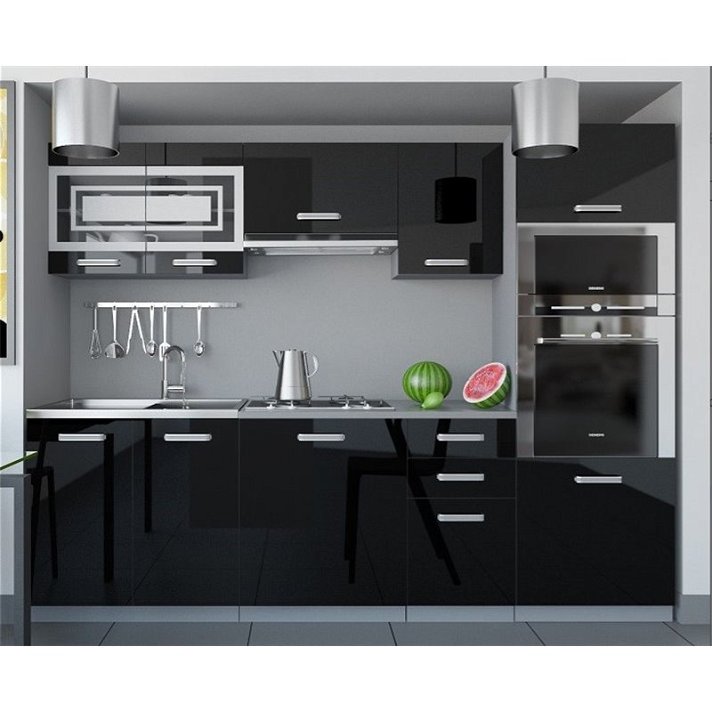Tarraco Paula black kitchen cabinet set 240cm
