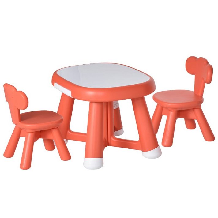 Conjunto infantil de 1 mesa y 2 sillas con pizarra fabricado en HDPE colores rojo y blanco Homcom
