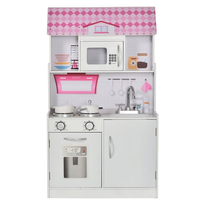 Cozinha de brinquedo 2 em 1 multifuncional branco e rosa Homcom