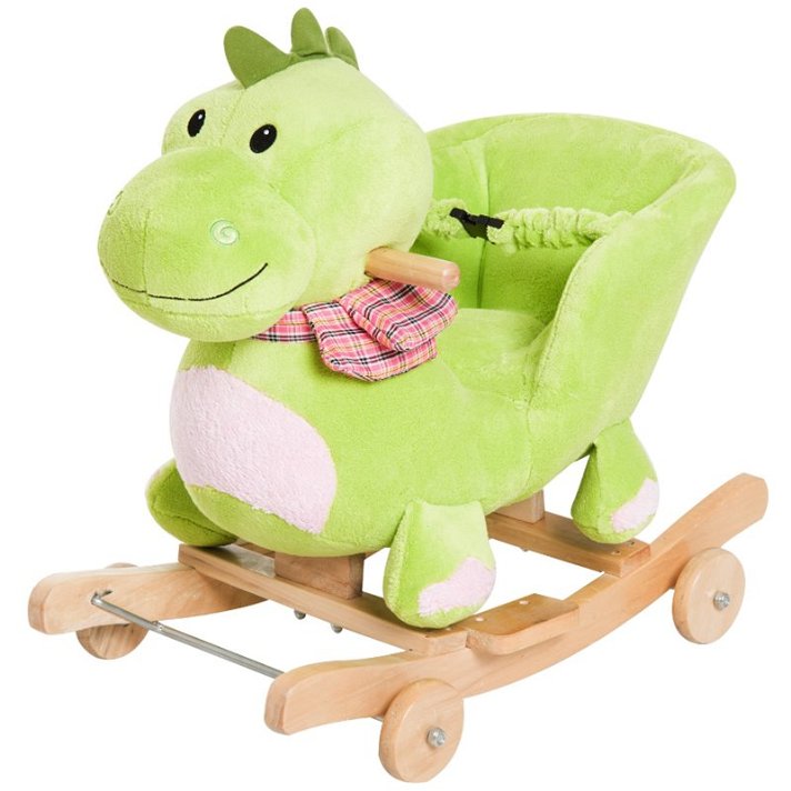 Baloiço de brincar para bebés em forma de dinossauro verde com cinto de segurança e encosto alto Homcom