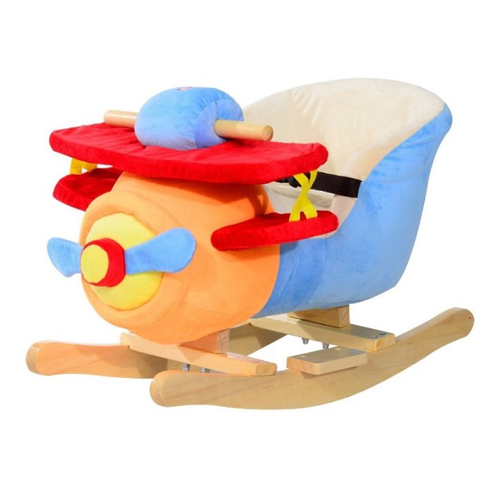 Baloiço de brincar para bebes com forma de avião fabricado com pelo suave e encosto alto Homcom