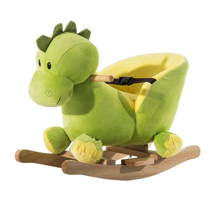 Baloiço de brincar para bebés com forma de dinossauro verde de pelo suave e encosto alto Homcom