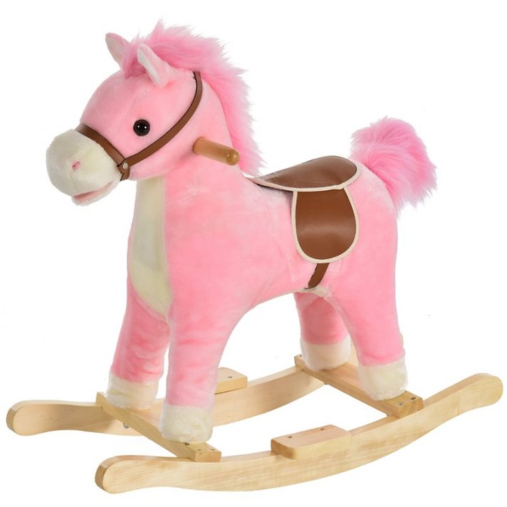 Cavalo baloiço infantil com som e movimento de 32x61 cm de cor rosa da marca Homcom