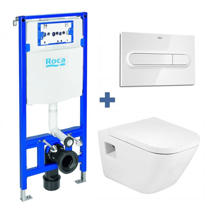 Roca The Gap Duplo wall-mounted toilet pack with concealed cistern and flush plate
