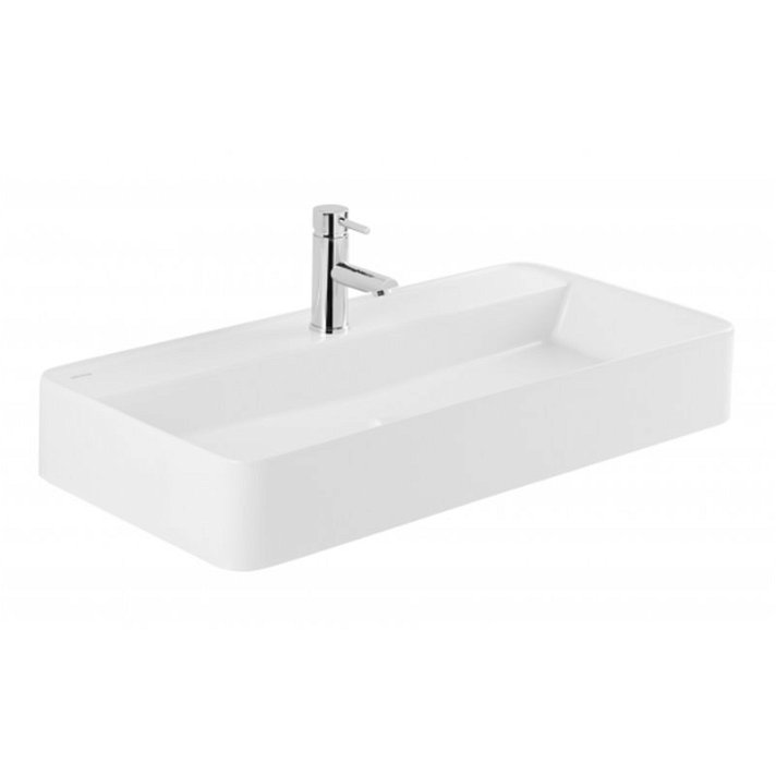 Lavabo rectangular para baño de porcelana color blanco Sanlife de 80 x 40 cm Unisan