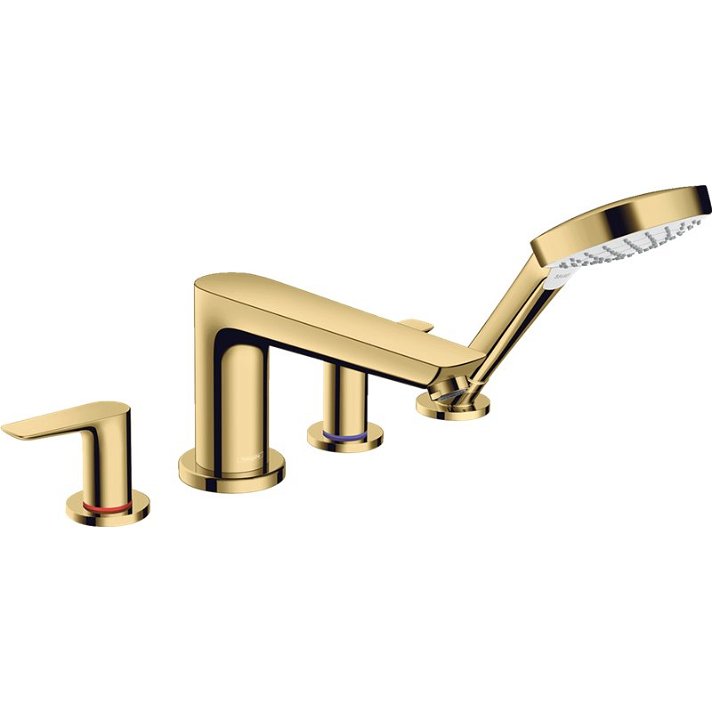 Grifo de bañera de cuatro agujeros con acabado color oro pulido Talis E Hansgrohe