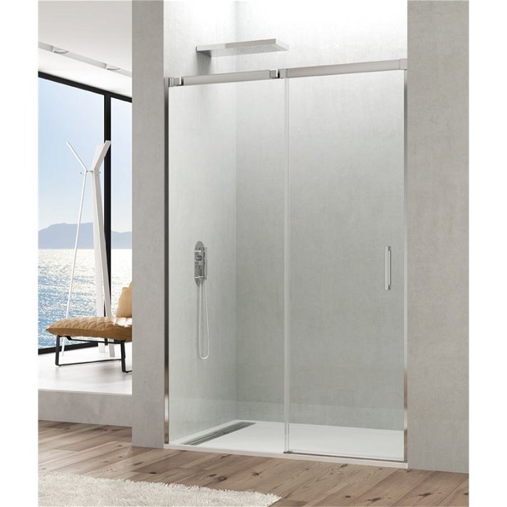 Painel de duche frontal 1 porta de correr com acessórios fabricados em aço inoxidável TEMPLE GME