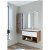 Mueble de baño suspendido con lavabo de 80 cm de ancho en acabado nogal y blanco Life B10