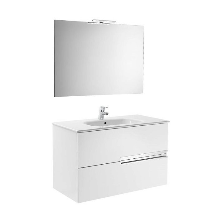 Set mobile da bagno con specchio e applique LED di 90 cm di colore bianco Victoria-N Roca