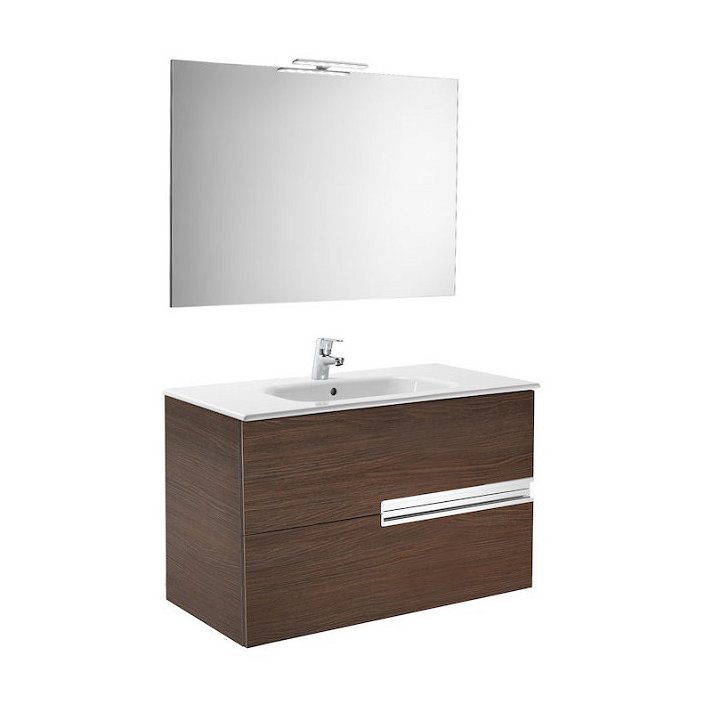 Ensemble de salle de bains avec deux tiroirs et plan vasque de 100 cm couleur wengé Victoria-N Roca