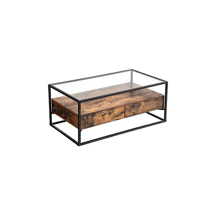 Elegante tavolino in MDF e ferro con vetro temperato 106 x 60 x 45 cm Vasagle