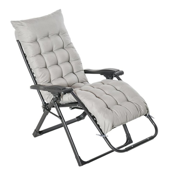 Cadeira dobrável e inclinável acolchoada para jardim cinza Outsunny