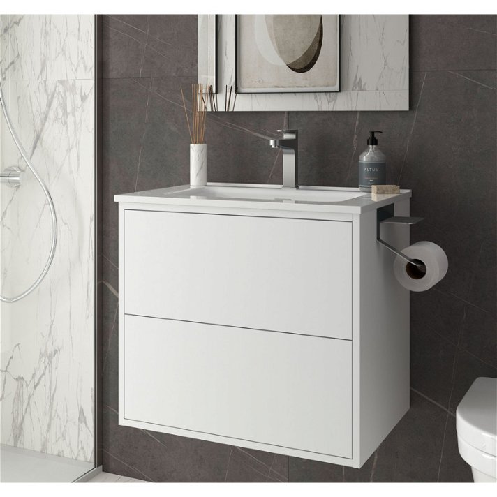 Mueble de baño de 60 cm de ancho con lavabo integrado y de acabado blanco mate Optimus Salgar