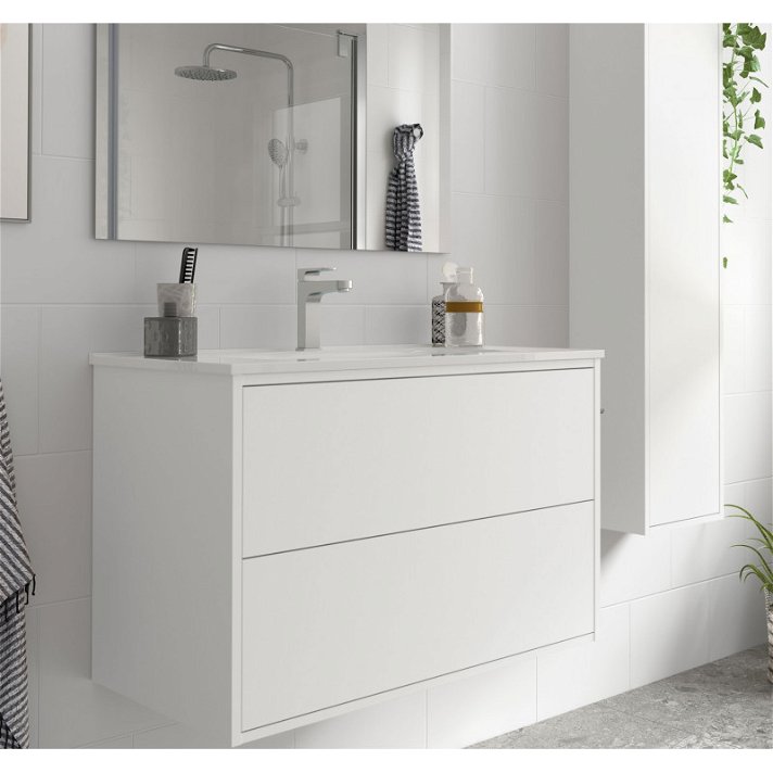 Mueble de baño de 80 cm con lavabo incluido y de acabado blanco mate Optimus Salgar