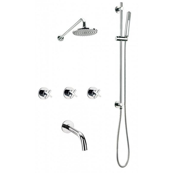 Conjunto de torneiras para banheira com chuveiro de mão Morea e três manípulos - CLEVER