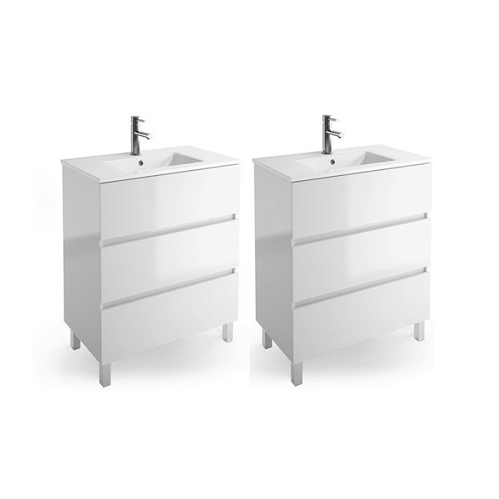 Móveis de dois módulos de 60 cm cada um com lavatórios incluído acabamento branco brilho Spirit Salgar