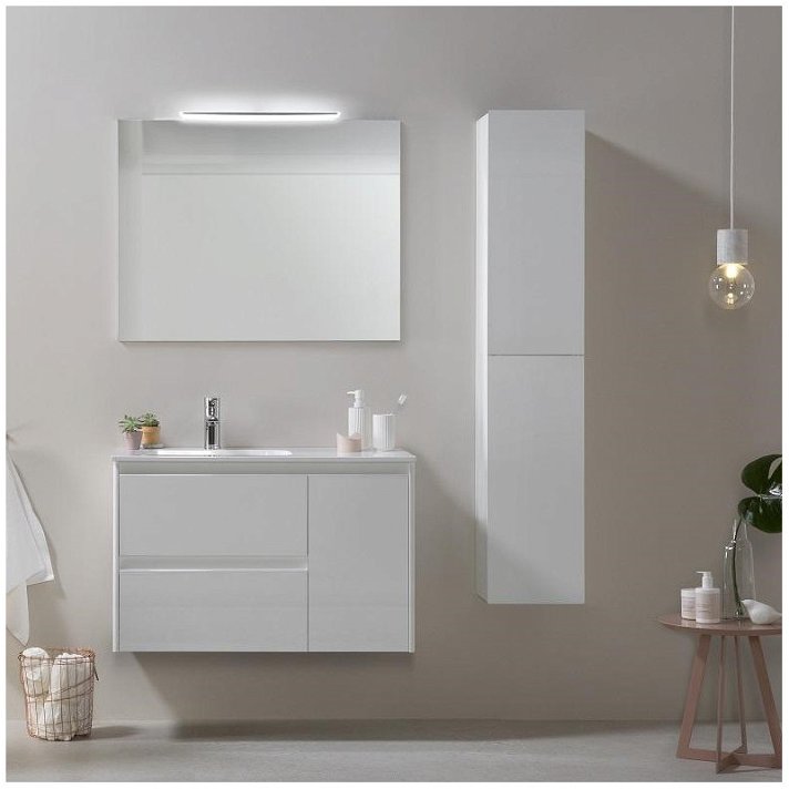 Mueble suspendido de baño con lavabo cerámico integrado Blanco brillo 90 cm Alfa Royo