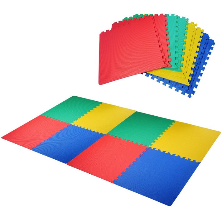Alfombra puzzle multicolor para niños de ocho piezas HomCom