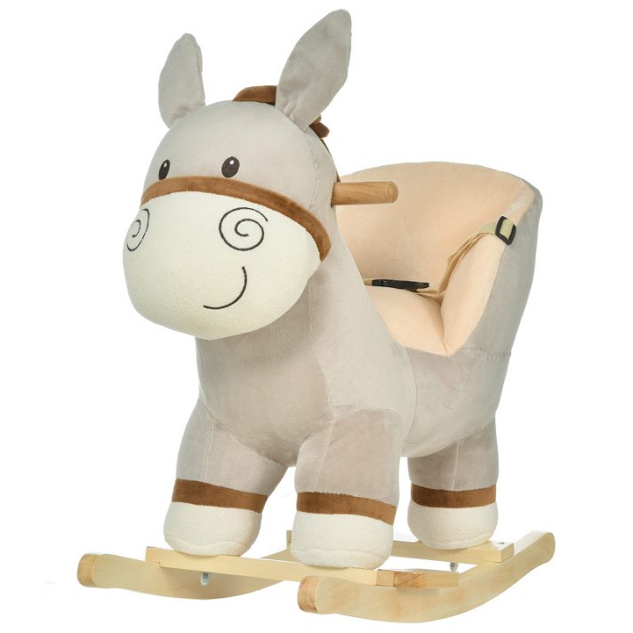 Juguete balancín para bebés en forma de burro con sonido y respaldo alto colores gris y blanco HomCom