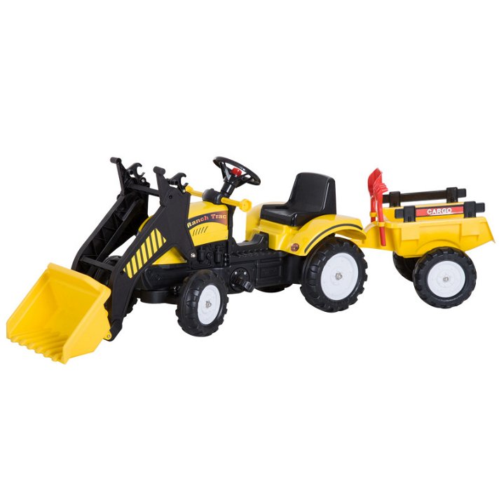 Tractor excavadora con remolque para niños de color amarillo HomCom