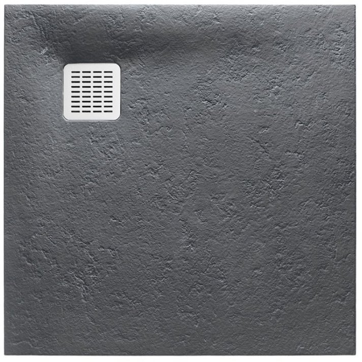 Piatto doccia in stonex dal design quadrato in finitura grigio ardesia Terran Roca