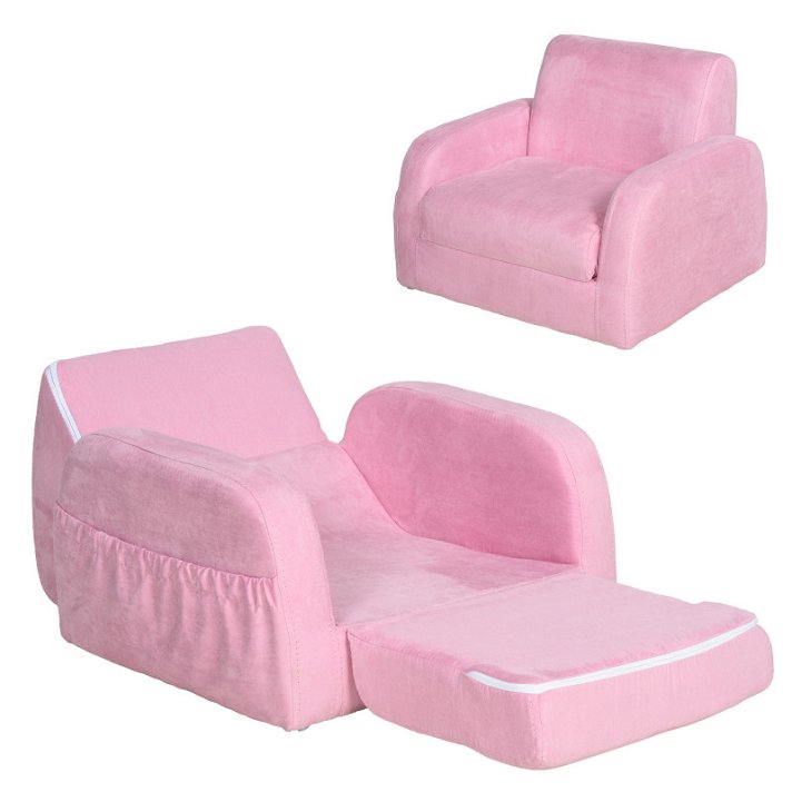 Poltrona infantil convertível em cama rosa HomCom