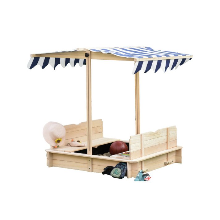 Caixa de areia para crianças com banco e toldo de madeira Outsunny