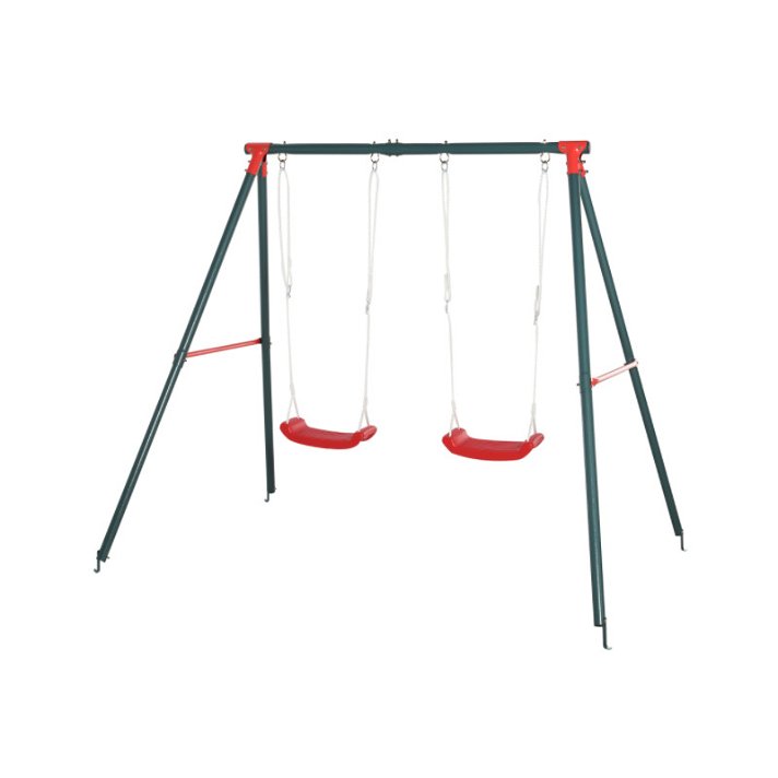 Columpio doble para niños con soporte de 220 cm de metal en acabado color verde y rojo Outsunny