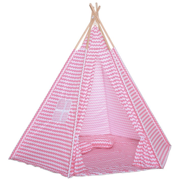 Tenda estilo Tipi Infantil fabricado com poliéster e madeira cor de rosa da marca HomCom