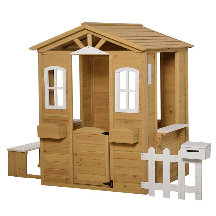 Casa infantil de madeira com caixa de correio Outsunny
