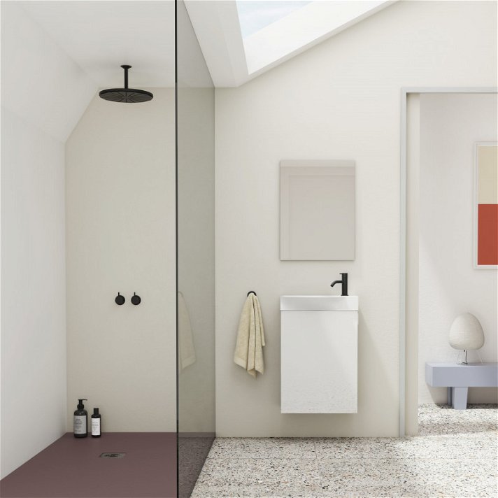 Conjunto para baño de un mueble de 45 cm de ancho con lavabo y espejo en un acabado blanco brillo Mika Amizuva