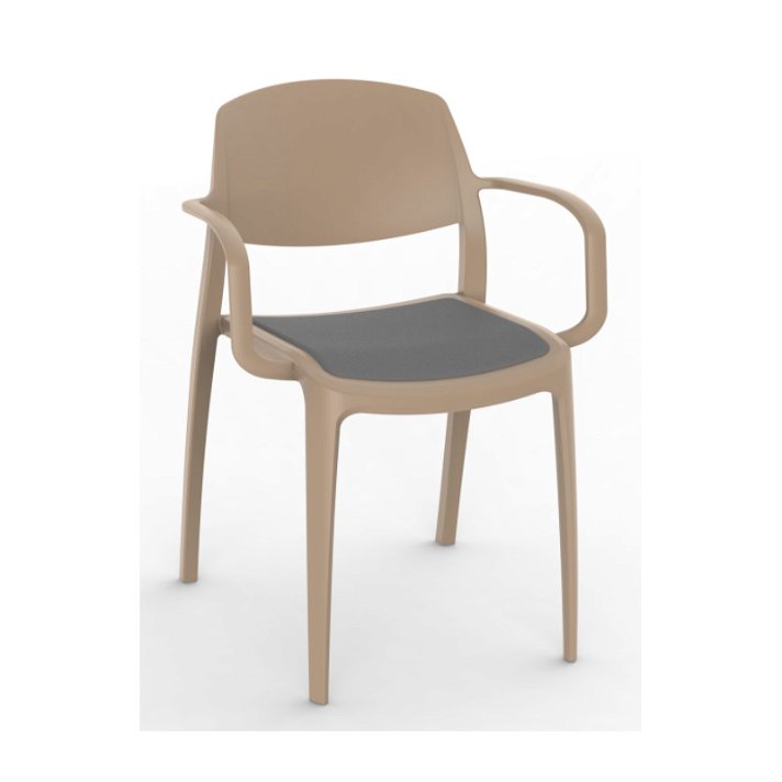 Set di sedie con braccioli realizzate in polipropilene sabbia e tappezzeria carbone Smart Resol