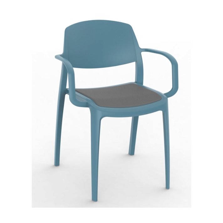 Set di sedie con braccioli realizzate in polipropilene azzurro e tappezzeria colore carbone Smart Resol