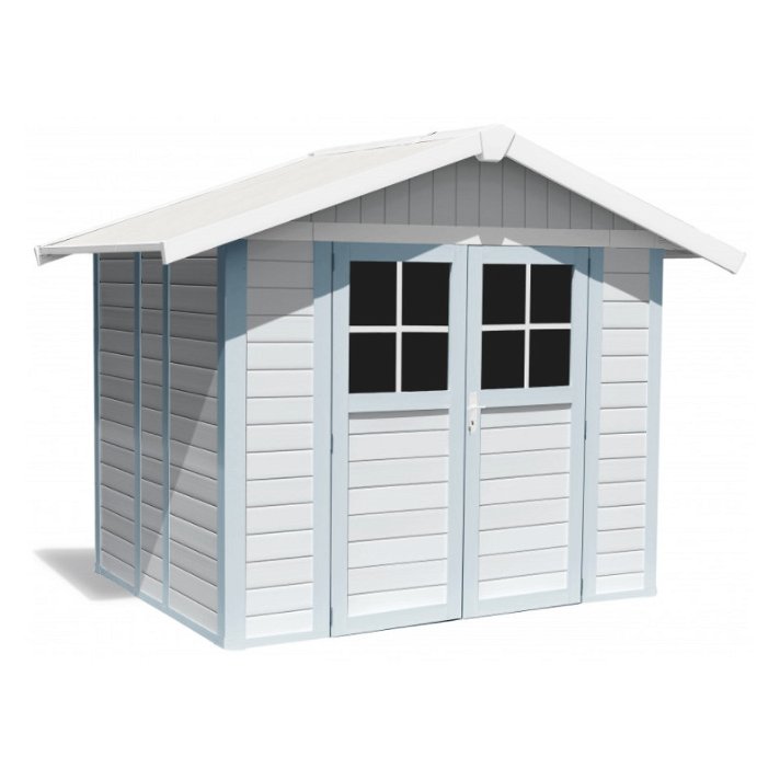 Caseta de exterior para jardín gris y azul de PVC y marco metálico Deco Grosfillex