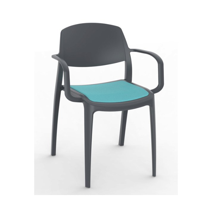 Set di sedie con braccioli realizzate in polipropilene grigio e tappezzeria blu Smart Resol