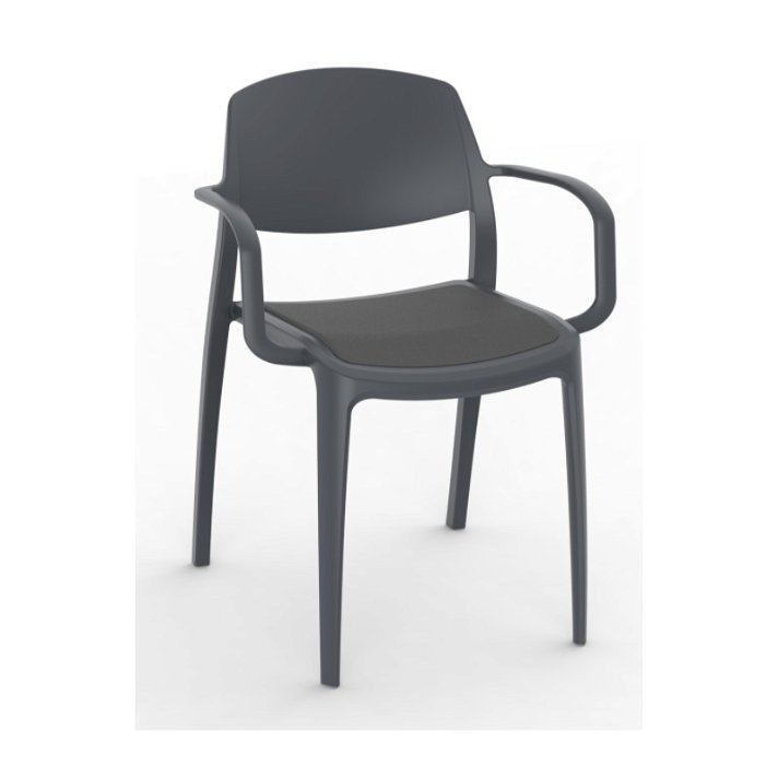 Set di sedie con braccioli realizzate in polipropilene grigio e tappezzeria talpa Smart Resol