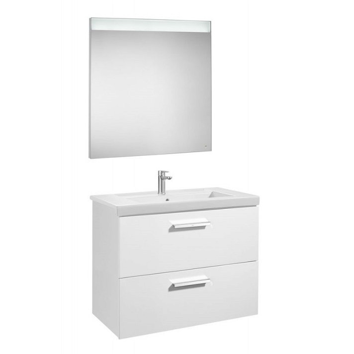 Ensemble de salle de bains à deux tiroirs de 80 cm blanc brillant Pack Prisma Roca
