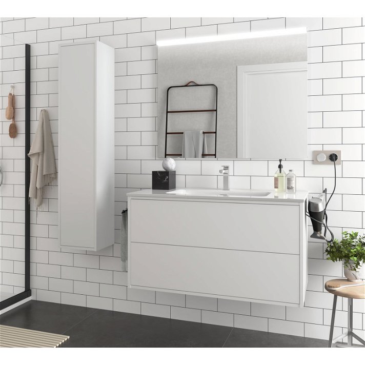 Mueble de baño suspendido de 100 cm con lavabo integrado y de acabado blanco mate Optimus Salgar