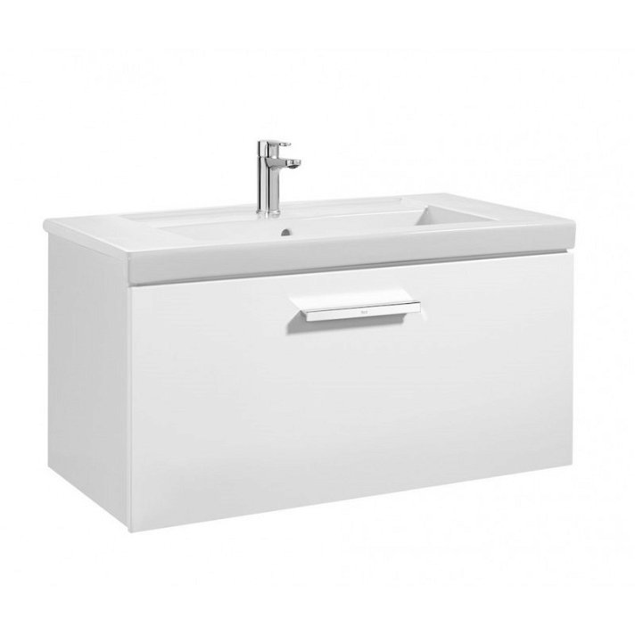 Conjunto de baño para instalación suspendida de 80 cm de color blanco brillo Unik Prisma Roca