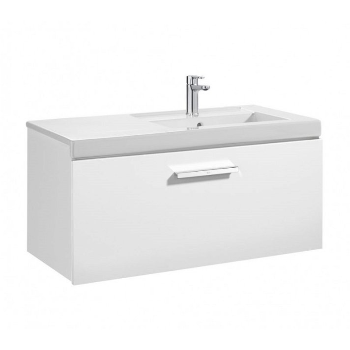 Conjunto de casa de banho com lavatório à direita de 90 cm de cor branca brilhante Unik Prisma Roca