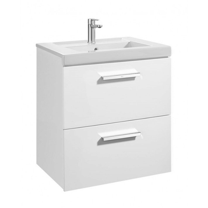 Ensemble de salle de bains à deux tiroirs de 60 cm blanc brillant Unik Prisma Roca