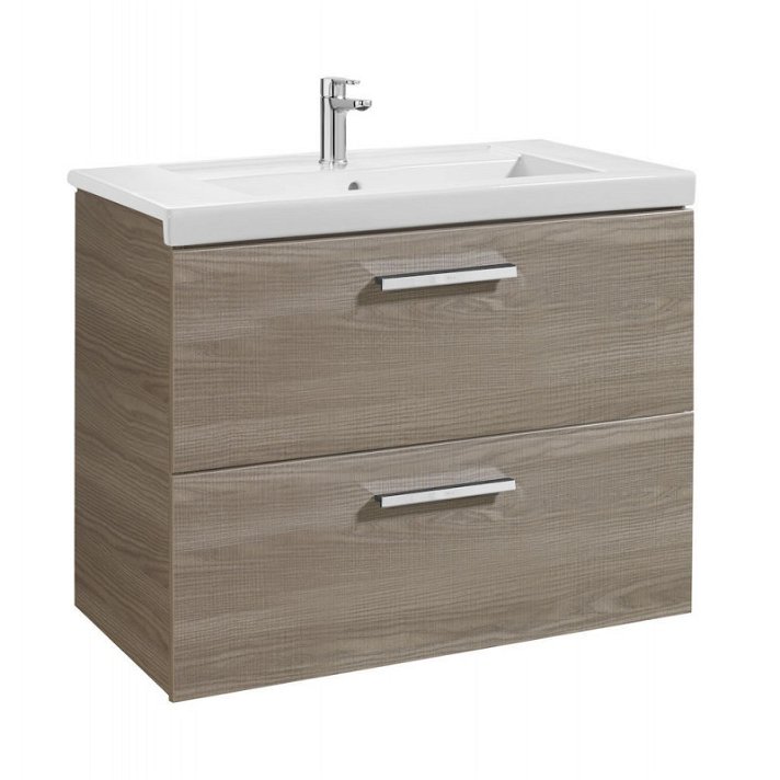 Mueble de baño con lavabo y dos cajones de 80 cm de ancho color fresno Prisma Roca