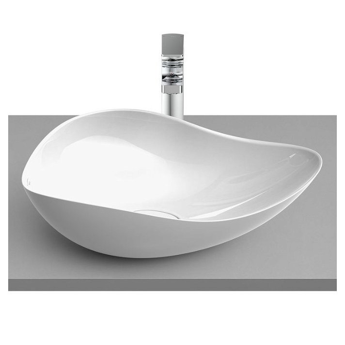Lavabo sobre encimera de FineCeramic® con un diseño ovalado en acabado color blanco Ohtake Roca