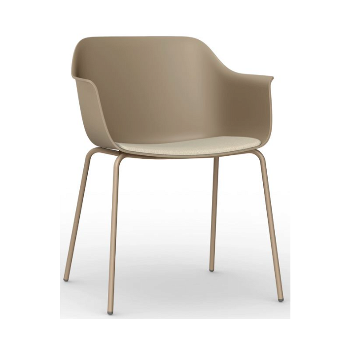 Set di 2 sedie con gambe in acciaio e monoscocca in polipropilene colore sabbia e tappezzeria lino Shape Resol
